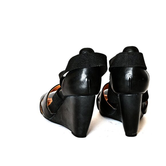 L'AMOUR DES PIEDS ~ Strappy Black Leather Wedge Heels Size 7 M- Excellent Cond. - Picture 5 of 6